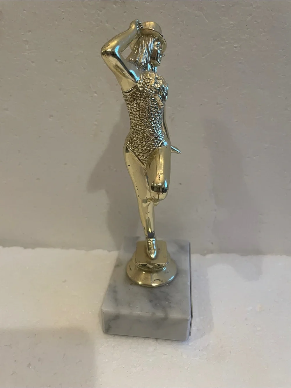 Vintage Y2K Gold Dance Trophy white Carrara marble Figurine Kids in Motion Italy